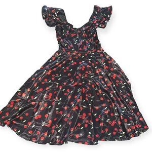 Cherry print retro satin style dress